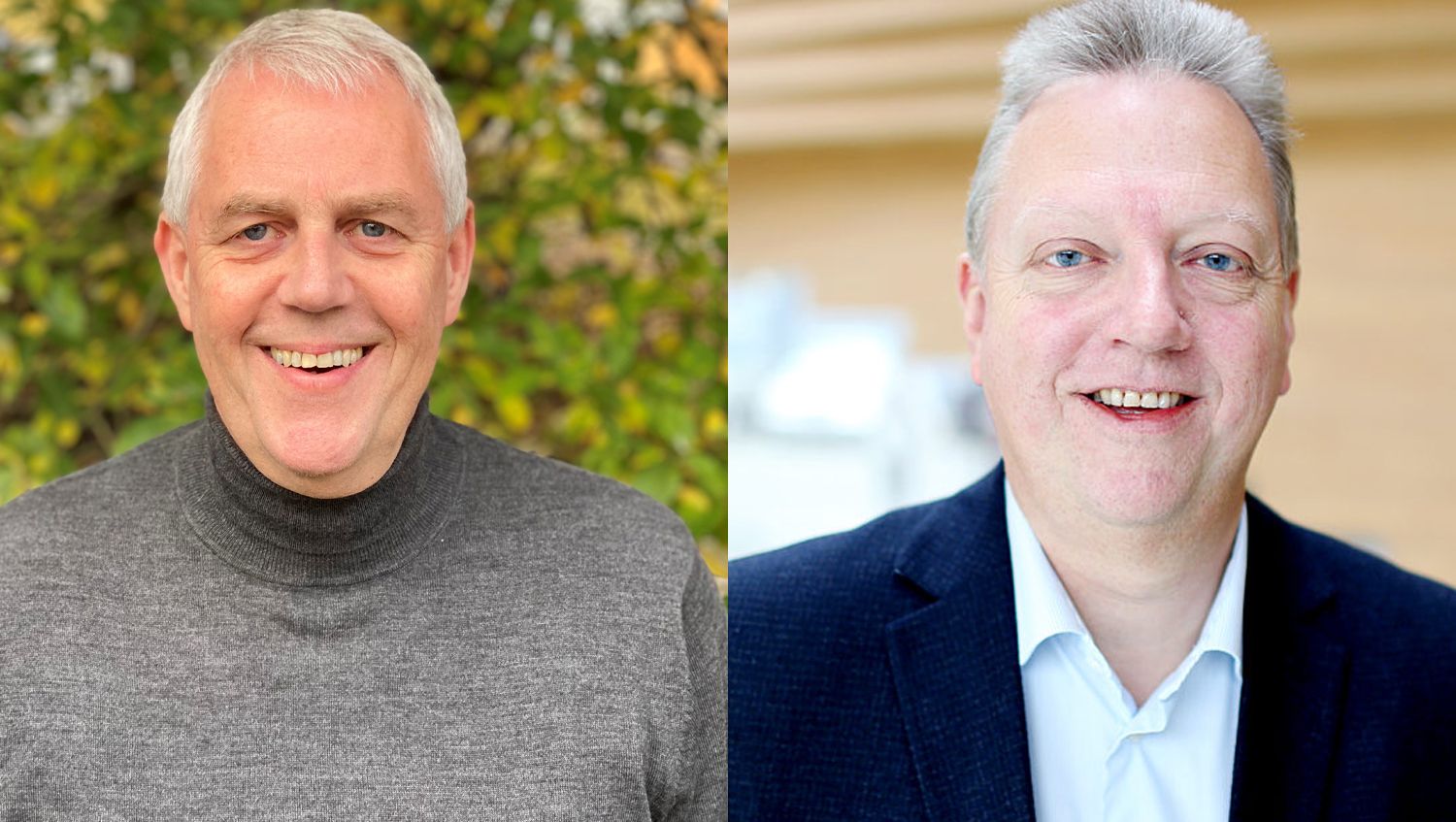 Two men portraits smiling 